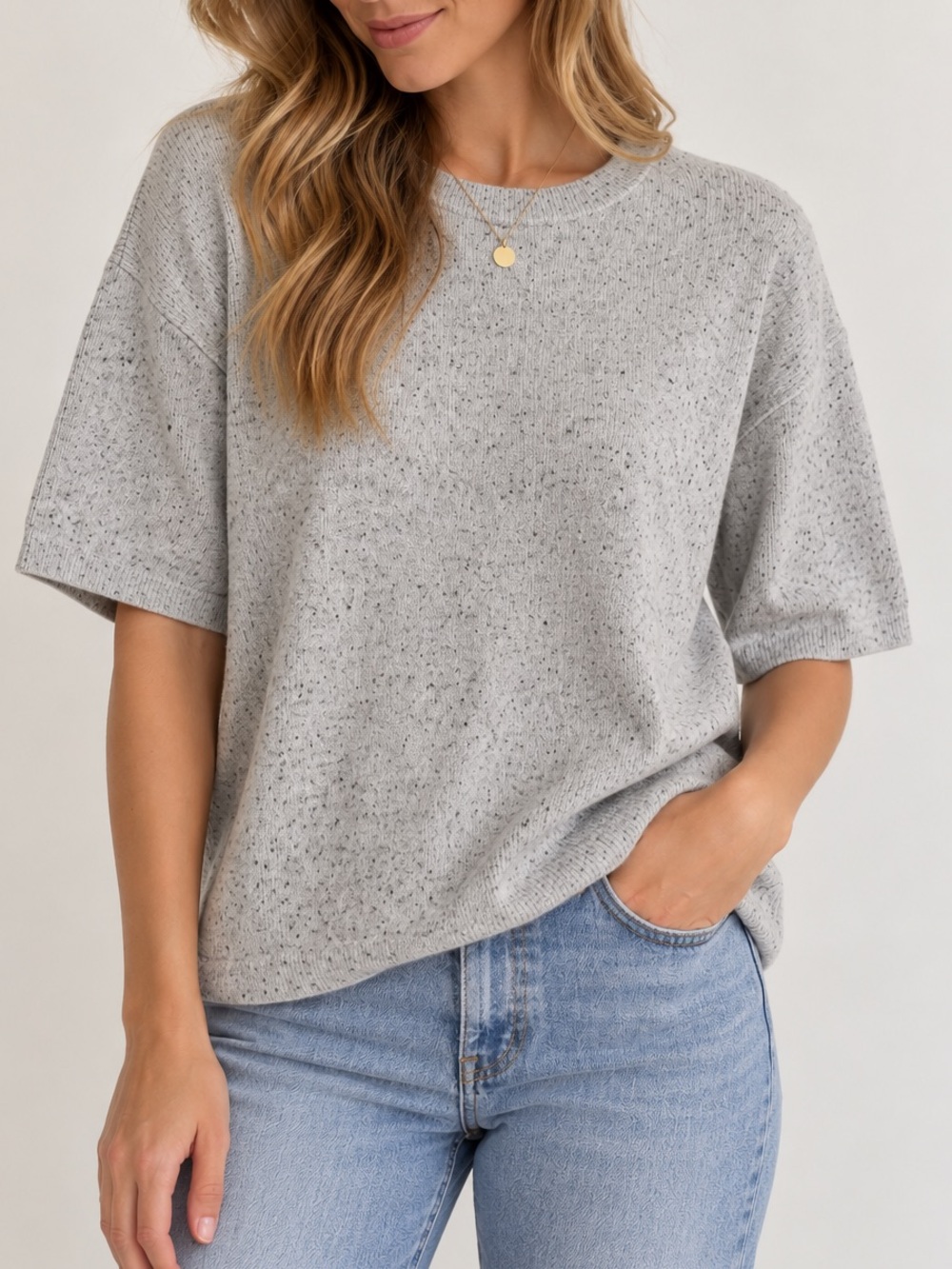 SABO Speckled Grey Knit Oversized Sweater Top M